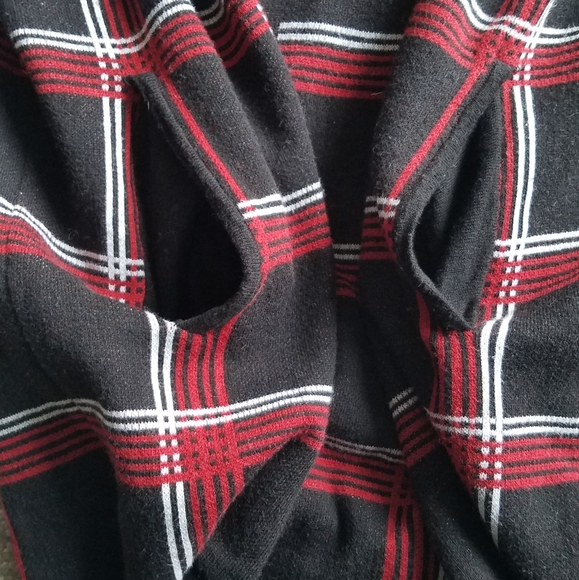 Jones NY waterfall open front red and black plaid cardigan with pockets - Picture 7 of 13